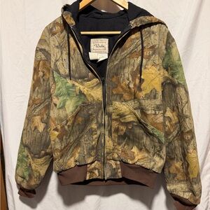VINTAGE Walls Outdoors Advantage Camo Zip Hooded Jacket - Green/Brown Sz Medium